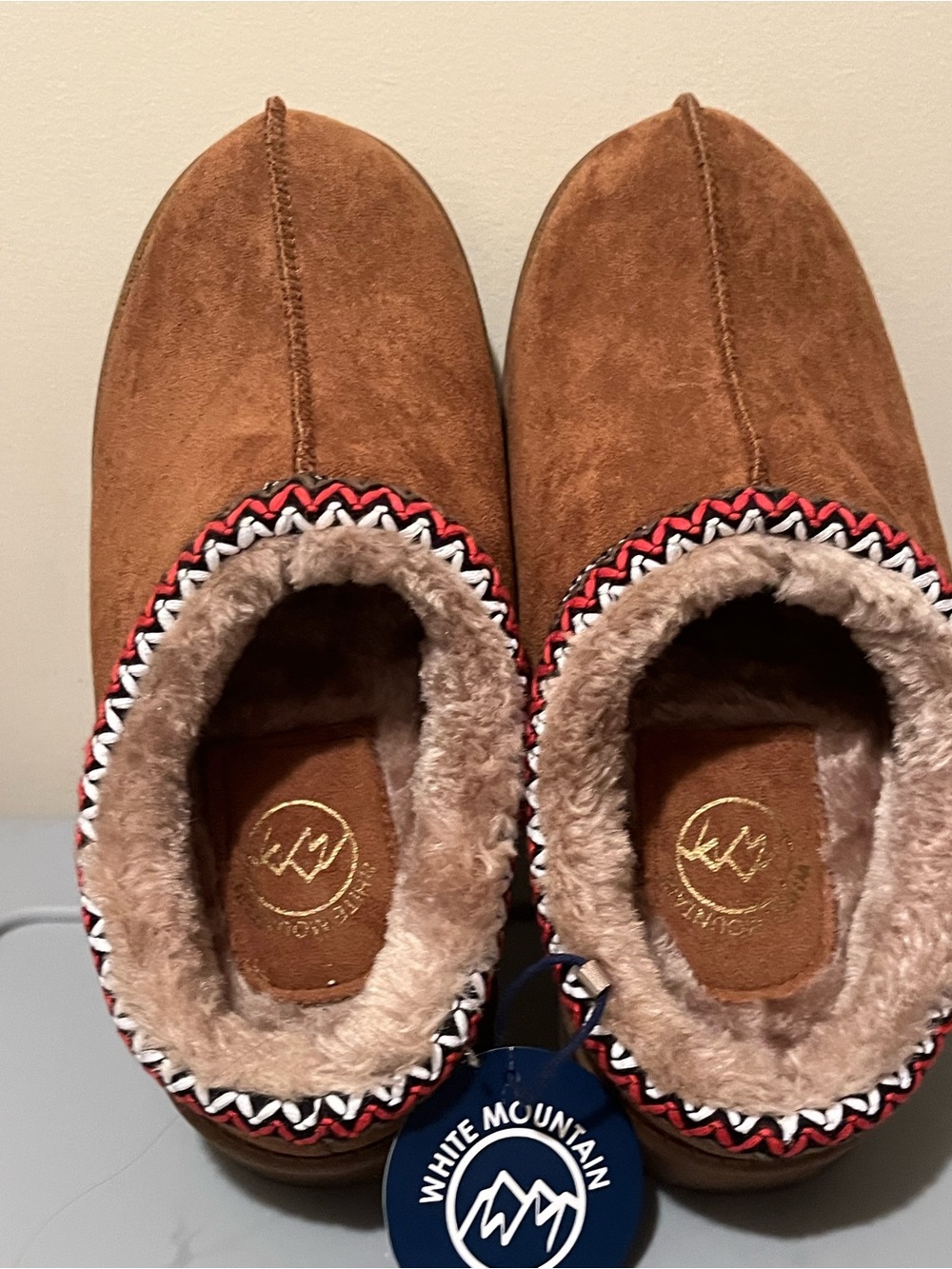 White Mountain Brown Faux-Suede Cozy Slip-On Slippers with Trim